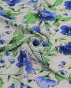 Tecido Viscose Italiano Flores Azuis, Verde e Creme