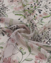 Tecido Crepe Chiffon Italiano Multi Ramos Florais Verde, Rosé e Nude