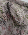 Tecido Crepe Chiffon Italiano Multi Ramos Florais Verde, Rosé e Nude