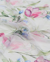 Tecido Crepe Chiffon Italiano Texturizado Macro Ramos Florais Colorido e Branco