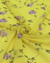 Tecido Crepe Chiffon Italiano Ramos Florais Lilás, Verde e Amarelo