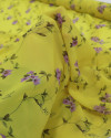 Tecido Crepe Chiffon Italiano Ramos Florais Lilás, Verde e Amarelo