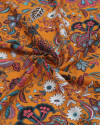 Tecido Viscose Fina Italiano Tapete Floral Colorido e Laranja