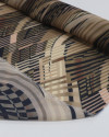 Tecido Crepe Chiffon Italiano Listras Ondulares Preto e Tons de Marrom