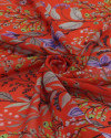 Tecido Crepe Chiffon Italiano Ramos Florais Lavanda e Vermelho
