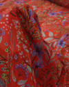 Tecido Crepe Chiffon Italiano Ramos Florais Lavanda e Vermelho