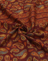 Tecido Viscose Sarjada Italiano Estampa Paisley Barrado Triplo Tons de Marsala