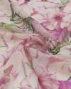 Tecido Crepe Chiffon Italiano Texturizado Tapete Floral Bege Claro e Rosa