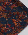 Tecido Viscose Italiano Estampada Selvagem Laranja e Azul Petróleo