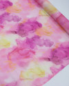 Tecido Viscose Italiano Pintura Abstrata Amarelo, Laranja e Rosa