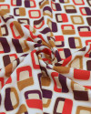 Tecido Viscose Italiano Geométrico Vermelho, Caramelo e Roxo