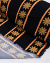 Tecido Viscose Pretmium Flores em Listras Palha, Laranja e Preto