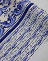 Tecido Viscose Premium Barrado Macro Floral Azul e Offwhite