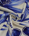 Tecido Viscose Premium Barrado Macro Floral Azul e Offwhite