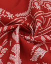 Tecido Viscose Premium Listras e Estampa Ponto Cruz Floral e Araras Branco e Vermelho