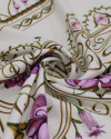 Tecido Viscose Premium Macro Listras Estampadas Florais Roxo, Verde e Creme