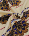 Tecido Viscose Premium Listras Estampadas Florais Caramelo, Azul e Creme