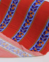 Tecido Viscose Premium Listras em Ramos Florais Laranja, Tons de Azul e Vermelho