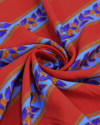 Tecido Viscose Premium Listras em Ramos Florais Laranja, Tons de Azul e Vermelho