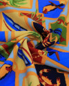 Tecido Viscose Texturizada Estampa Tropical em Recortes Colorido e Azul Bebê