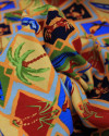 Tecido Viscose Texturizada Estampa Tropical em Recortes Colorido e Azul Bebê
