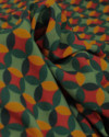 Tecido Viscose Premium Poá Estampado Marsala, Laranja e Tons de Verde