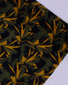 Tecido Crepe de Viscose Texturizada Premium Folhagens Abstratas Laranja, Verde e Preto