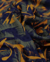 Tecido Crepe de Viscose Texturizada Premium Folhagens Abstratas Laranja, Verde e Preto