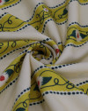Tecido Viscose Sarjada Premium Listras Florais Amarelo, Verde e Creme