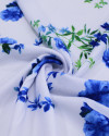 Tecido Micro Fibra Alfaiataria Ramos Florais Verde, Azul e Branco
