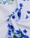 Tecido Crepe Salinas Sarjada Ramos Florais Verde, Azul e Branco