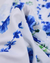 Tecido Crepe Salinas Sarjada Ramos Florais Verde, Azul e Branco