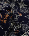 Tecido Viscose Texturizada Estampa Fauna e Flora Bege e Azul Marinho