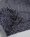 Tecido Viscose Texturizada Ramos Ondulados Creme e Azul Marinho