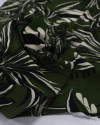 Tecido Viscose Texturizada Macro Folhagens e Pontos Bege, Preto e Verde Oliva