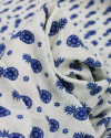 Tecido Viscose Texturizada Premium Abacaxi Esstampado e Flores Azul e Offwhite