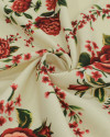 Tecido Linho Misto Rústico Macro Estampa Floral em Recortes Vermelho e Creme