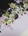 Tecido Crepe Silk Italiano Barrado Floral Lavanda e Preto