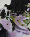 Tecido Crepe Silk Italiano Barrado Floral Lavanda e Preto
