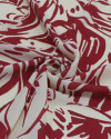 Tecido Crepe Koshibo Leve Pintura Abstrata Creme e Vermelho Valentina