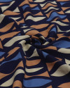 Tecido Viscose Estampa Geométrica Argila, Bege e Tons de Azul