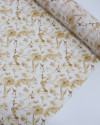 Tecido Crepe Koshibo Leve Ramos Florais em Aquarela Bege e Offwhite