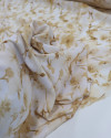 Tecido Crepe Koshibo Leve Ramos Florais em Aquarela Bege e Offwhite