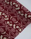 Tecido Viscose Barrado Flores e Coqueiros Creme e Vermelho Valentina