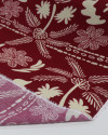 Tecido Viscose Barrado Flores e Coqueiros Creme e Vermelho Valentina