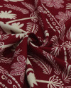 Tecido Viscose Barrado Flores e Coqueiros Creme e Vermelho Valentina