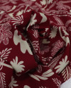 Tecido Viscose Barrado Flores e Coqueiros Creme e Vermelho Valentina