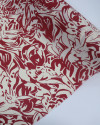 Tecido Crepe Koshibo Leve Pintura Abstrata Creme e Vermelho Valentina