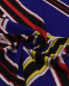 Tecido Crepe Bubble Listras em Recortes Preto, Vermelho e Azul Royal