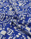 Tecido Crepe Koshibo Étnico Branco e Azul
